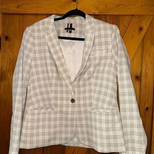 Tommy Hilfiger White and Brown Plaid Blazer